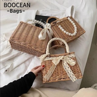 BOOCEAN Túi xách tay Tote, Giỏ dệt mây rơm Túi ly hợp ruy băng đi biển, Tay cầm dệt kim thủ công mùa hè Túi xách nữ bé gái