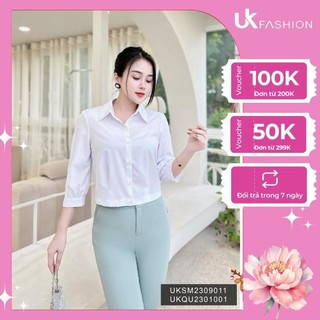 Áo Sơ Mi Cổ Đức Súp Gấu Tay Lỡ UK Fashion Chất Liệu Cao Cấp, Lên Form Đứng Dáng cho nàng công sở UKSM2309011