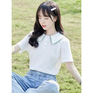 Sugemiusi Tay Ngắn Áo Sơ Mi polo Nữ Rời Ren Top Màu Trơn Phù Hợp Với Áo Thun Hợp Thời Trang