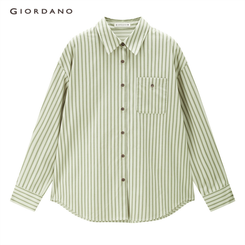 Giordano Áo Sơ Mi Nữ Tay Dài Dáng Rộng Kẻ Sọc Dọc Trẻ Trung 18343616