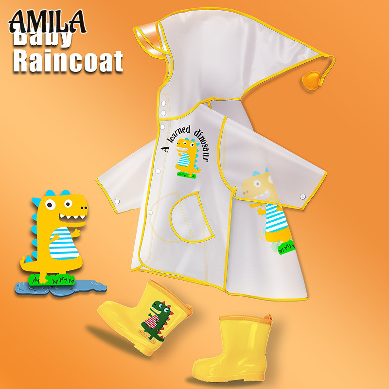 Áo mưa trẻ em AMILA Áo mưa hoạt hình cho bé trai và bé gái poncho khủng long dễ thương cho bé
