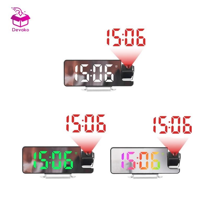 Devoko Đồng hồ báo thức chiếu Màn hình LED, Đèn ngủ nhiệt độ ngày gương