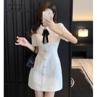 Fushuiyu Váy trắng nhỏ thơm phong cách Pháp, mùa hè 2024 quần áo nữ mới, cảm giác cao cấp, khí chất, váy ôm eo xã hội