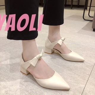 Giày cao gót YAOLI mới phong cách Hàn Quốc gót dày mũi nhọn mũi nhọn dép nữ thời trang