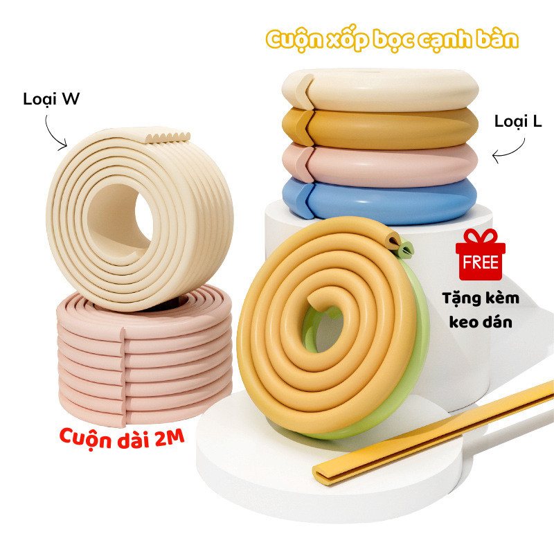 Cuộn Xốp Bọc Cạnh Bàn Ghế Yale77 Loại L-W Dày Dặn, An Toàn Cho Bé, Nhiều Màu Chọn