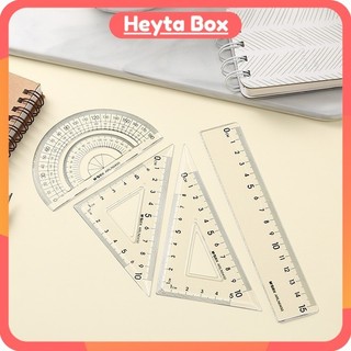 Bộ thước kẻ 4 món, set thước kẻ đo độ, thước eke, thước đo góc, thước tam giác đo hình học cho học sinh heytabox - tk3