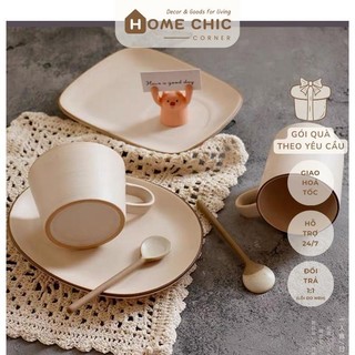  Cốc ly đĩa gốm sứ cao cấp & bộ tách cà phê màu trắng be vintage sang chảnh, tinh tế | HOME CHIC CORNER