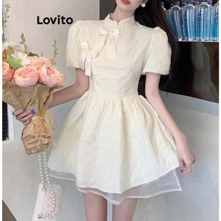 Đầm Lovito xếp tầng cài nút màu trơn phong cách thanh lịch cho nữ LNA51207