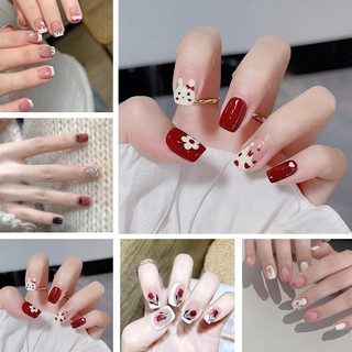 Prefinished Móng Tay Giả 24 Chiếc Tươi Đáng Yêu Thời Trang Dán Hoàn Thành Miếng Dán Ngắn Móng Tay Móng Tay S3A7