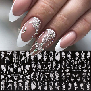 Hama Nail 5D Dập Nổi Móng Tay Nghệ Thuật Miếng Dán Bán Buôn Đen Trắng Ren Hoa Retro Hoa Trang Trí Móng Tay Miếng Dán Decal Đám Cưới Làm Móng Tay