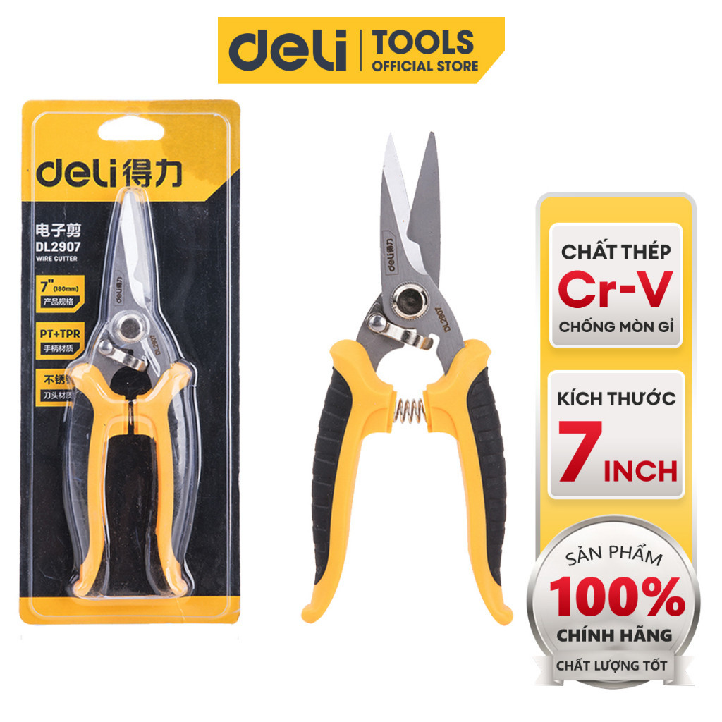 Kìm Cắt Dây Điện Deli Cao Cấp Chính Hãng - Chất Liệu Chống Mòn, Gỉ Siêu Bền - Tay Cầm Chống Trượt Ti