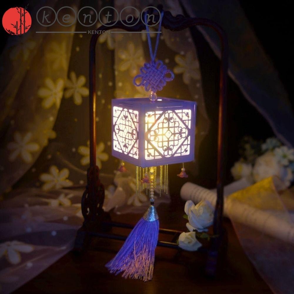 Đèn lồng di động KENTON, Đèn cổ truyền thống Trung Quốc phát sáng, Phụ kiện Hanfu Handmade với đèn LED Phước lành Đèn lồng gỗ Lễ hội trung thu