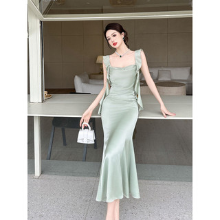 Dài Slim fit Đuôi Cá Váy Mùa Hè 2024 Phong Cách Mới Nữ Pháp Nhẹ Nhàng Phong Cách Cổ Vuông Slim-fit Sling Dress 9657
