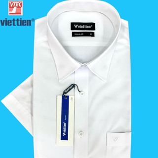Viettien - Áo sơ mi công sở nam ngắn tay màu trắng mới 370 vạt bầu regular
