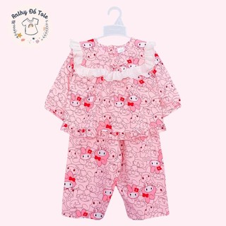 Đồ bộ mặc nhà bé gái, đồ ngủ bé gái,chất liệu tole lanh 2 da.Size 8-38kg tole dài tay Len Quần