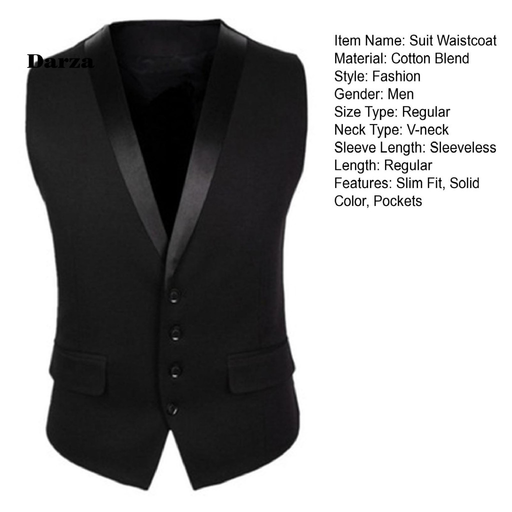 [Dar] Bộ đồ Busines trang trọng Áo ghi lê nam Phù hợp với áo ghi lê Slim Fit Áo Vest nam cho doanh nhân trang trọng Áo ghi lê không tay cổ chữ V có túi Chất lượng hàng đầu cho khu vực Đông Nam