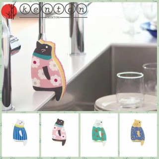 KENTON 2pcs Cat Shaped Dishwashing Sponge, Non-Scratch Japanese Cat Dish Sponge, Cartoon Delicate Sponge Cat Printed Dishwashing Cloth Kitchen