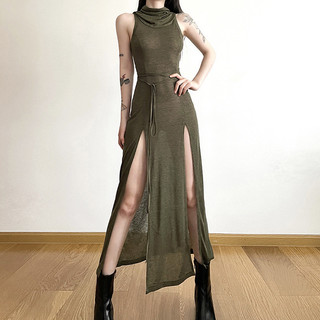 Đầm Midi Có Mũ Trùm Đầu Y2k Punk Grunge Khoét Rỗng Màu Trơn Xẻ Tà Bên Hông Gợi Cảm Phong Cách Gothic Cho Nữ