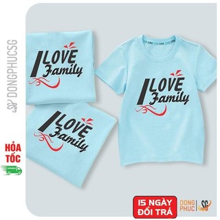 Áo gia đình 3/4/5 người Đồng phục gia đình I Love Family Áo đôi mẹ và bé Màu thiên thanh GD306TT