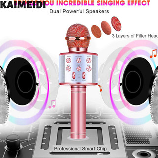 Micro Bluetooth không dây KAIMEIDI có micrô không dây có đèn màu LED có đèn Karaoke có đèn