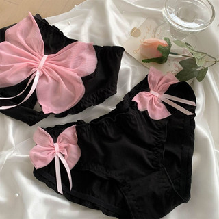 Quần lót nữ ren đen gợi cảm cotton nguyên chất màu hồng nơ nữ