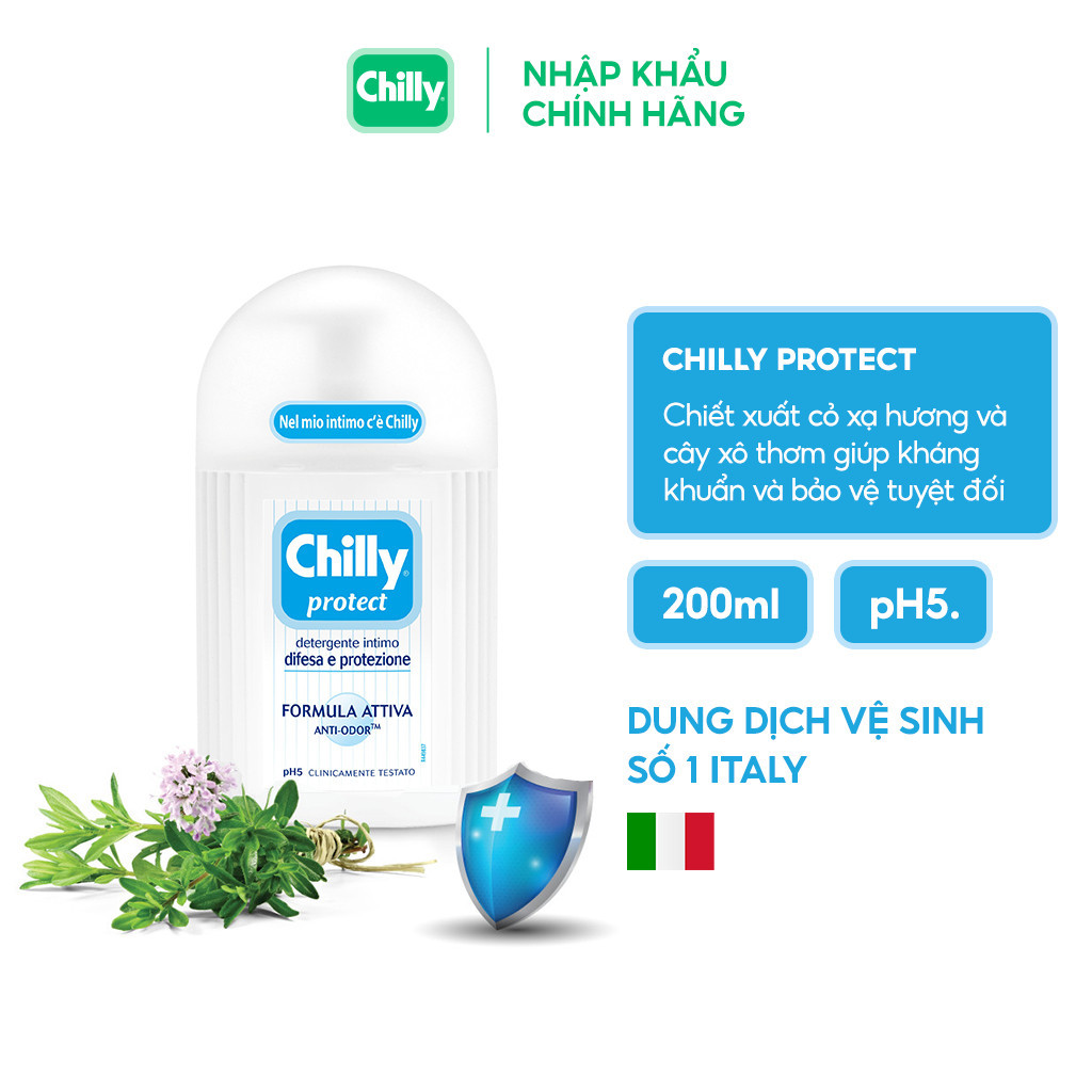 Dung dịch vệ sinh phụ nữ Chilly Protect chiết xuất cỏ xạ hương kháng khuẩn ngăn mùi hiệu quả - chai 200ml