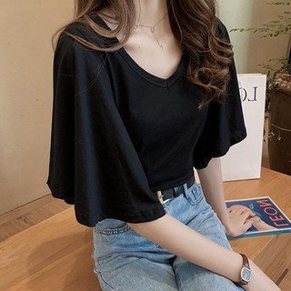 Áo thun ngắn tay cổ chữ V đơn giản mùa hè Thiết kế thích hợp Feel Plus Size dành cho nữ