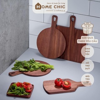 Thớt gỗ khay gỗ có tay cầm chất liệu gỗ óc chó dùng để decor trang trí chụp ảnh | HOME CHIC CORNER