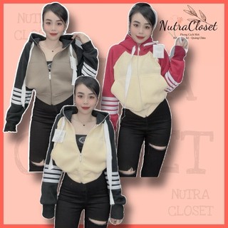 Áo khoác lửng croptop nỉ sọc tay raglan có nón unisex nam nữ an264