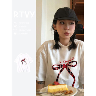 「RTVY」Áo thun ngắn tay nữ mùa hè dáng rộng dáng rộng cổ tròn cỡ lớn in hình