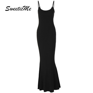 SweeticMe Váy Nữ Thời Trang Mới Màu Trơn Gợi Cảm Ôm Vừa Vặn Cao Cấp Đầm Dài