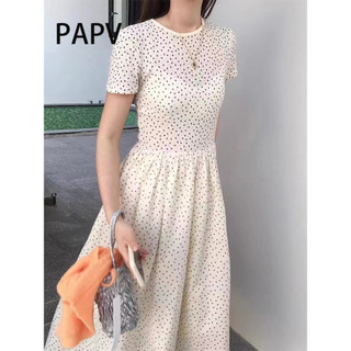 Papv Chic Cổ Tròn Full Màn Hình Hoa Nhỏ Chắp Vá Ôm Lắp Váy Ngắn Tay 1796