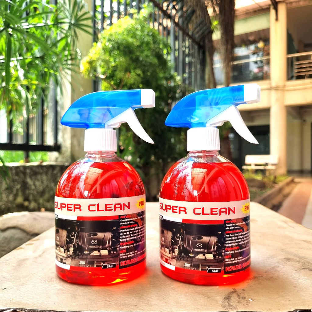Combo 2 chai dung dịch tẩy rửa đầu bò, lốc xe máy không chạm SUPER CLEAN PRO 500ML có vòi xịt