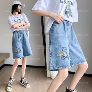 quần jean ngắn Bigsize quần ống rộng nữ chữ a lưng cao cạp cao cạp chun lưng thun mùa hè Phong cách Hàn Quốc Thời Trang sang chảnh cá tính xinh đẹp quảng châu cao cấp