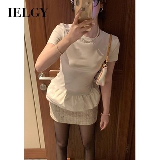 Áo thun ngắn khí chất nối váy Cotton IELGY dành cho nữ (trắng)