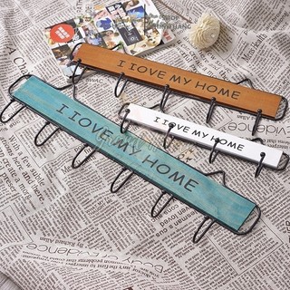 Móc treo đồ trang trí  Grand Have Bằng Sắt khung Gỗ I love my Home Sáng Tạo chìa khóa trang trí nhà cửa Móc treo đồ cute
