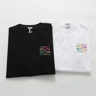 Hàng chất lượng cao unisex top LOE thời trang mới giản dị thoáng khí thêu logo áo thun ngắn tay lớn cổ áo + thẻ treo