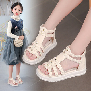 Giày Sandal Bé Gái Mùa Hè 2024 Phong Cách Mới Trẻ Em Bé Gái Phong Cách Phương Tây Giày Công Chúa Đế Mềm Phong Cách Mùa Hè Vừa Lớn Trẻ Em Giày La Mã