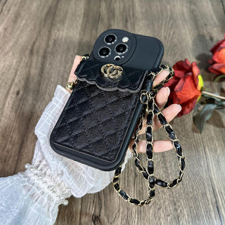 Dành Cho IPhone 12 Túi Da Đen Phụ Kiện Dây Xích Mỏng IPhone 14 15 ProMax IPhone 11 12 13 Pro Max IPhone 7 Plus8 Plus Mềm IPhone X XR XS Max IPhone 7 8 Vỏ Điện Thoại Chống Rơi