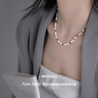 Moouga / Phong Cách Mới Ngọc Trai Pha Lê Vỏ Hạt Màu Hỗn Hợp Vòng Cổ Trang Sức Cao Cấp Ánh Sáng Sang Trọng Đính Hạt Vòng Cổ Nữ