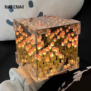 Tulip stereo Rubik Cube gương đèn ngủ thủ công DIY hoa hồng chất liệu lãng mạn quà sinh nhật