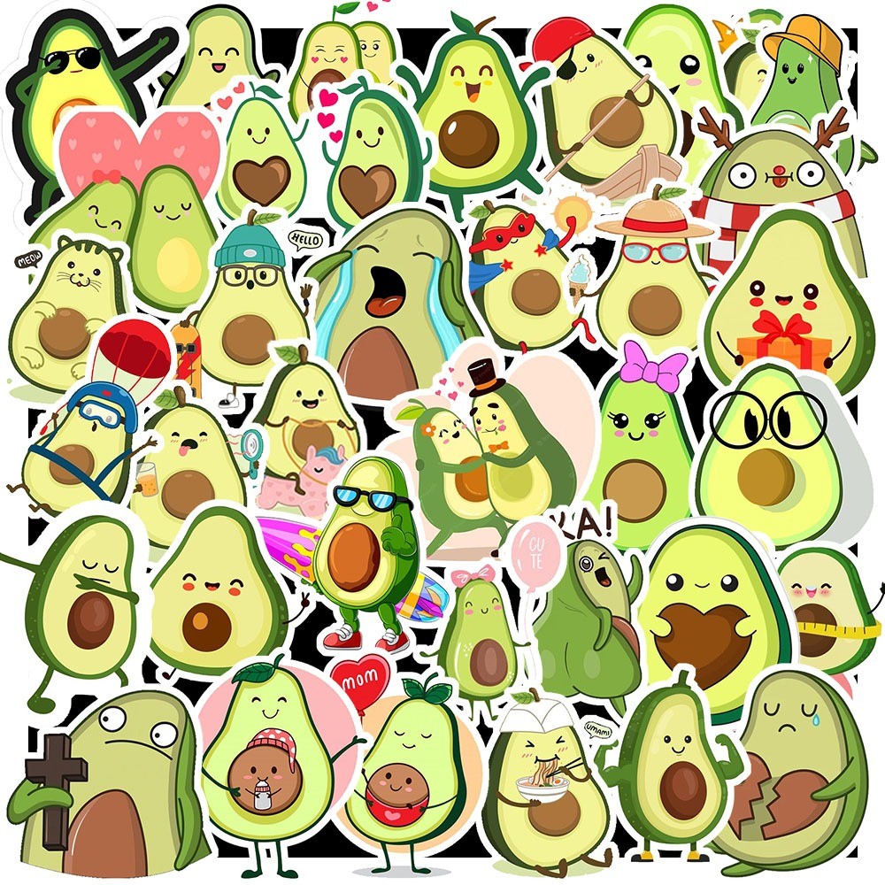 Combo 50 Sticker Trái Bơ Avocado chống nước sticker dán laptop, điện thoại, đàn guitar, mũ bảo hiểm,