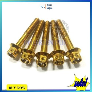 Ốc inox 6li40 đầu vương miện vàng giá 1 con trang trí làm đẹp xe Wave Sirius SH AB Exciter Winner...