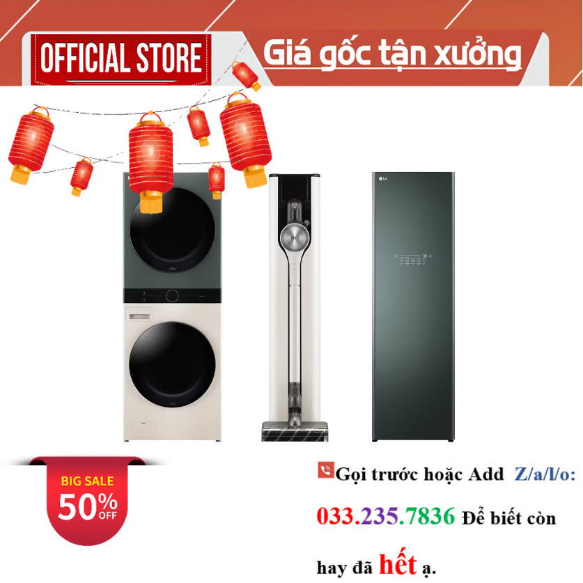Combo LG Tháp giặt sấy WT2116SHEG,Máy hút bụi CordZero A9T-ULTRA,Tủ chăm sóc quần áo LG Styler S5GOC