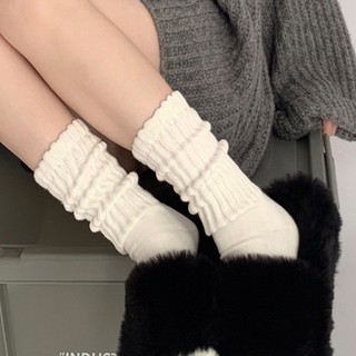 Fhyl Thu Đông Retro Thường Ngày Cotton Nguyên Chất Màu Trơn Giữa Tất Jap JK Y2K Dệt Kim Phong Cách Đại Học Tất Trắng Phù Hợp Với Xi Lanh Cao Tất Mềm Cho Nữ
