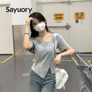 Áo thun nữ sayuory ngắn tay cổ vuông thời trang 2024
