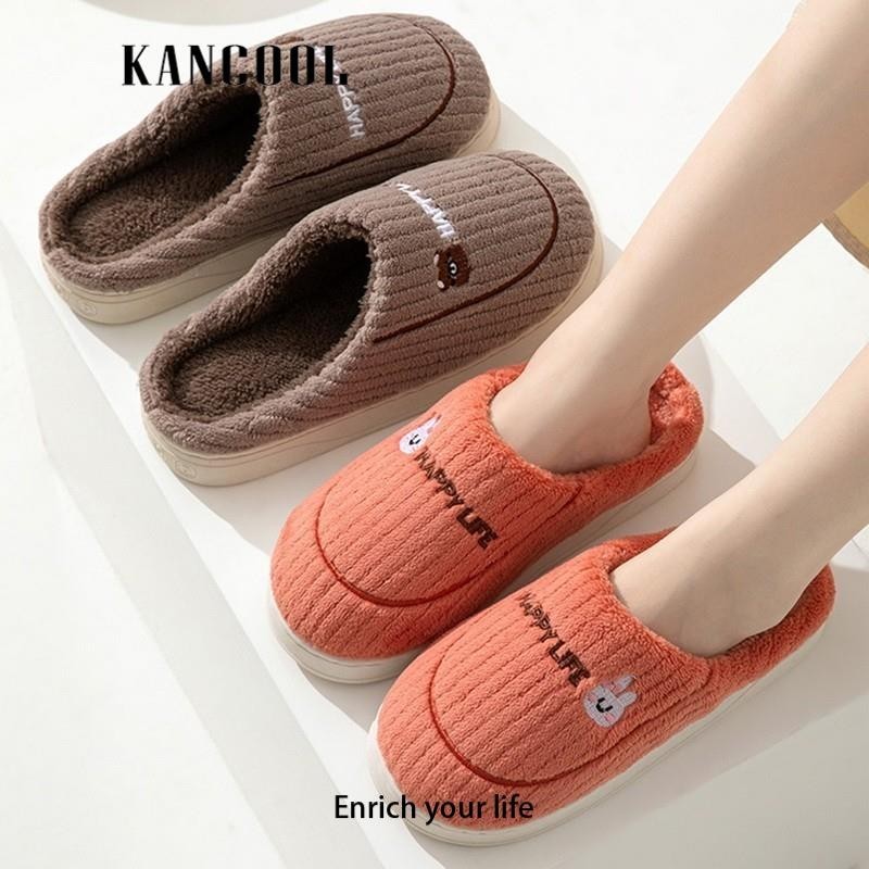 Kancool Nữ Mùa Đông Flat Cotton Dép Đế Dày Thỏ Dễ Thương Lông Tơ Bên Ấm Áp Nhà Trong Nhà Giày