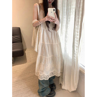 Dòng Tình Yêu Đầu Tiên Ngọt Ngào ~ Niche Cao Cấp Lớp Tính Khí Công Nghiệp Nặng Pháp Thiết Kế Ren Cảm Giác Đầm Sling Trắng