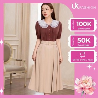 Chân Váy Xòe UK FASHION Thiết Kế Đai Bọc Thanh Lịch Nhẹ Nhàng Chất Vải Nhập Hàn Cao Cấp Không Nhăn NKCV2302008