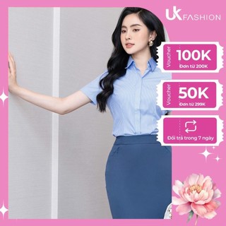 Áo Sơ Mi Nữ UK FASHION Cổ Đức Kẻ Cộc Tay, Trẻ Trung Thanh Lịch, Chất Vải Hàn Dáng Ôm Body -  NKSM2106001